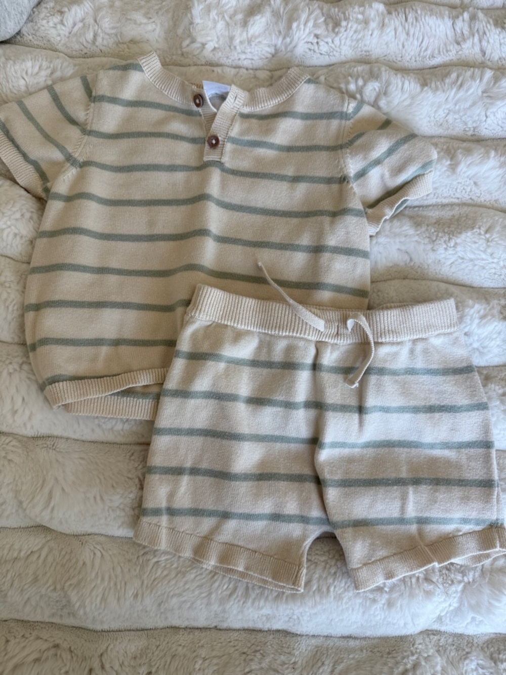 Striped Knit Short Set in Cream and Sage